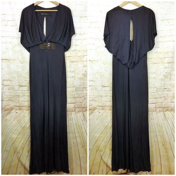 Yigal Azrouel Maxi Gown Womens 3 Blue Deep V Draped Rayon Dress Bridal Greek Y2K - Picture 4 of 16